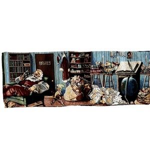 Vintage 1997 Christmas Coca Cola Table Runner Tapestry Santa 72"